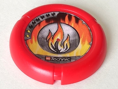 Throwing Disk with Throwbot Torch / Slizer Fire 2 Pips, LEGO Technic Logo, and Flames Emblem Pattern