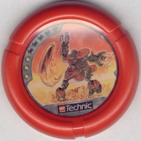 Throwing Disk with Throwbot Torch / Slizer Fire 3 Pips, LEGO Technic Logo, and Robot Throwing Disk Pattern