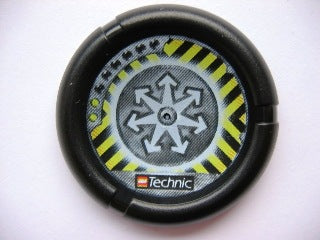 Throwing Disk with Throwbot Jet / Slizer Judge 2 Pips, LEGO Technic Logo, and Radiating Arrows and Danger Stripes Emblem Pattern