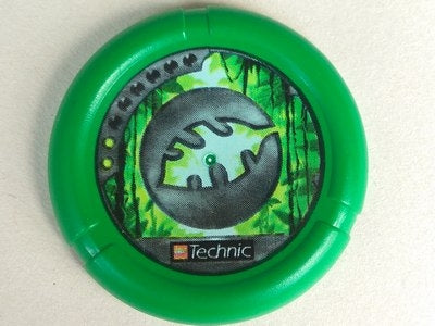 Throwing Disk with Throwbot Amazon / Slizer Jungle 2 Pips, LEGO Technic Logo, and Leaf Emblem Pattern