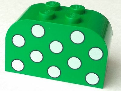 Slope, Curved 4 x 2 x 2 Double with 4 Studs with White Polka Dots Pattern