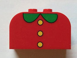 Slope, Curved 4 x 2 x 2 Double with 4 Studs with 3 Yellow Buttons, Green Collar Pattern