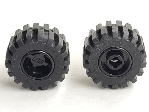 Wheel 11mm D. x 12mm, Hole Notched for Wheels Holder Pin with Black Tire Offset Tread Small Wide, Raised Groove &#40;6014b / 60700&#41;