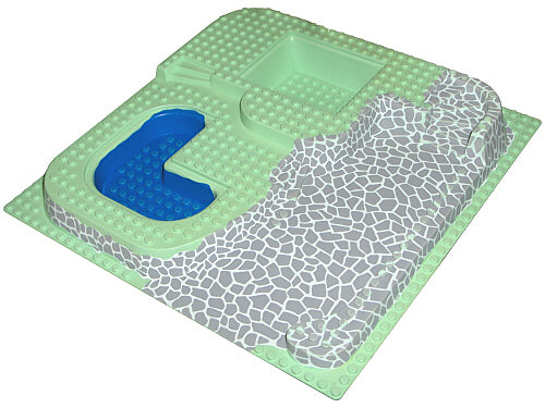 Baseplate, Raised 32 x 32 Three Level with Stone Ramp and Blue Pool Pattern
