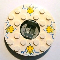 Turntable 6 x 6 x 1 1/3 Round Base with White Top with Yellow Faces on Blue Pattern &#40;Ninjago Spinner&#41;