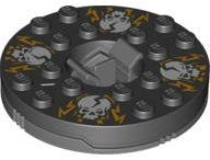 Turntable 6 x 6 x 1 1/3 Round Base with Black Top with White Skulls on Orange Pattern &#40;Ninjago Spinner&#41;