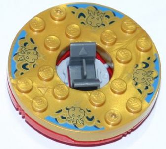 Turntable 6 x 6 x 1 1/3 Round Base with Pearl Gold Top with Gold Faces on Blue Pattern &#40;Ninjago Spinner&#41;