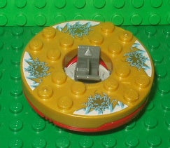 Turntable 6 x 6 x 1 1/3 Round Base with Pearl Gold Top with Gold Faces on White and Blue Pattern &#40;Ninjago Spinner&#41;