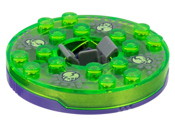 Turntable 6 x 6 x 1 1/3 Round Base with Trans-Bright Green Top and Glow In Dark Skulls on Dark Bluish Gray Pattern &#40;Ninjago Spinner&#41;