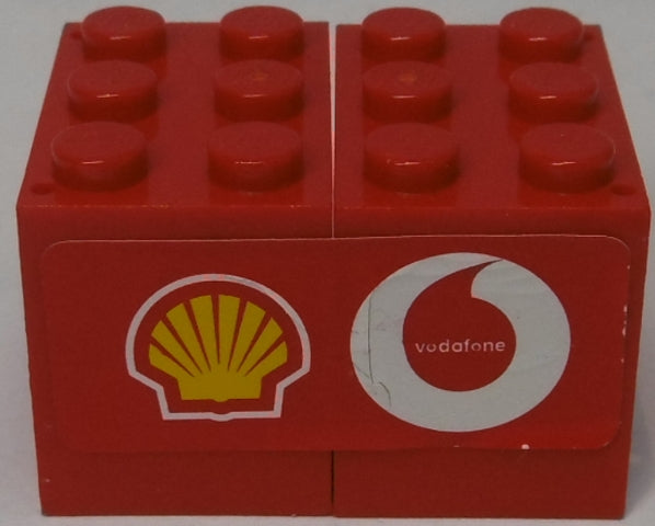 Stickered Assembly 4 x 3 x 2 with Shell and Vodafone Logos Pattern Model Left Side &#40;Sticker&#41; - Set 8654 - 2 Container, Cupboard 2 x 3 x 2 - Solid Studs