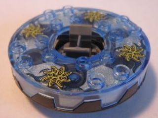 Turntable 6 x 6 x 1 1/3 Round Base Serrated with Trans-Medium Blue Top with Spiral Stars Pattern &#40;Ninjago Spinner&#41;