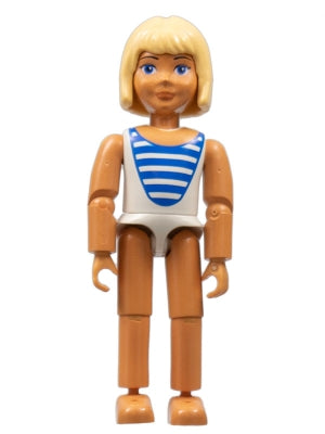Belville Female - White Swimsuit with Blue Stripes, Short Light Yellow Hair