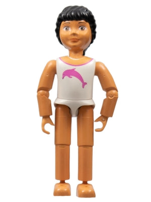 Belville Female - White Swimsuit with Dark Pink Dolphin Pattern, Black Hair