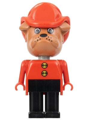 Fabuland Bulldog - Barty Bulldog &#40;Fire Chief&#41;, Brown Head, Red Fire Helmet, Black Legs, Buttons