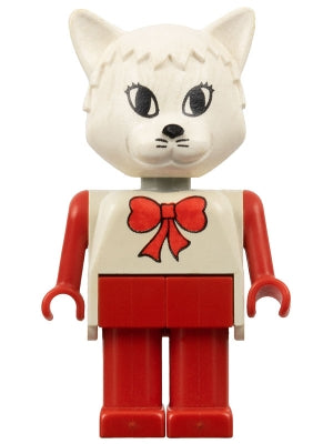 Fabuland Cat - Catherine / Cathy Cat &#40;Cook&#41;, White Head and Top with Red Bow