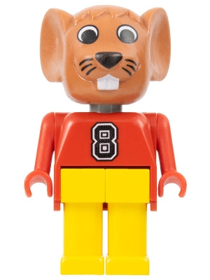 Fabuland Mouse - Maximillian Mouse &#40;Max&#41;, Brown Head, Red Top with Number 8