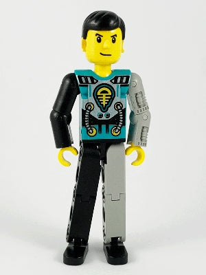 Technic Figure Black/Light Gray Legs, Dark Turquoise Torso with Yellow, Black, Silver Pattern, Light Gray Mechanical Left Arm &#40;4114660&#41;